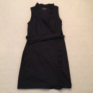 Black sleeveless, ruffle, wrap dress